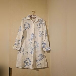 PURO LINO Floral Blue and White Women's Dress